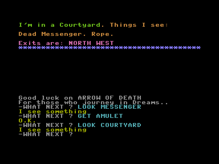 Arrow of Death: Part I Commodore 16 & Plus/4 Screenshot: Beginning the adventure...