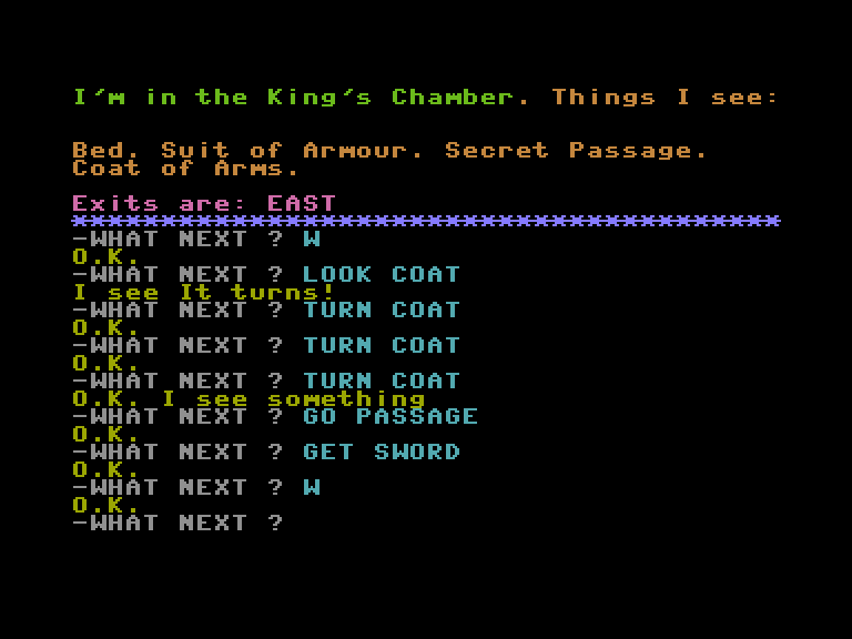 Arrow of Death: Part I Commodore 16 & Plus/4 Screenshot: Hmm, a secret passage...