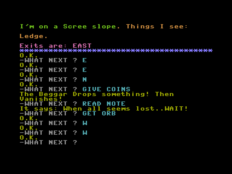 Arrow of Death: Part I Commodore 16 & Plus/4 Screenshot: A clue: When all seems lost...wait!
