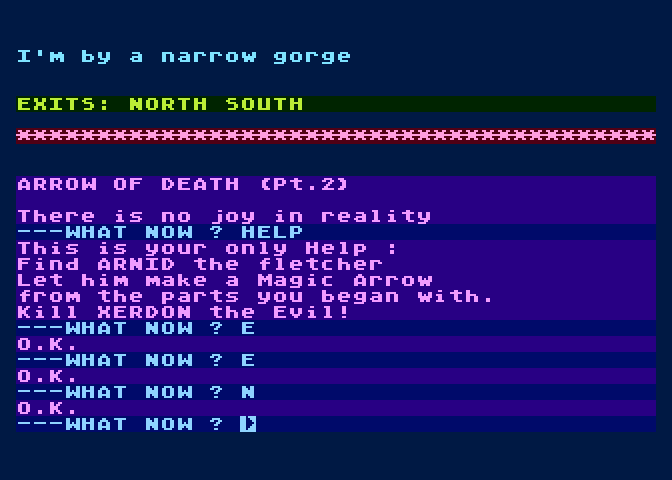 Arrow of Death: Part II Atari 8-bit Screenshot: Exploring the area...