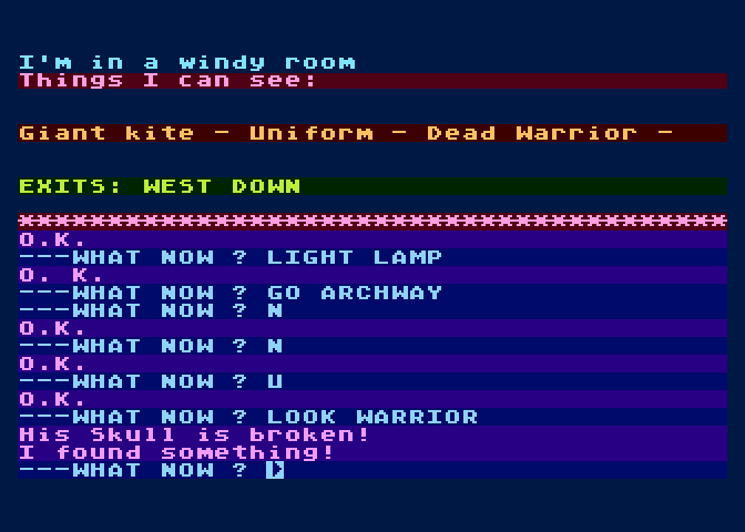 Arrow of Death: Part II Atari 8-bit Screenshot: A dead warrior is here...