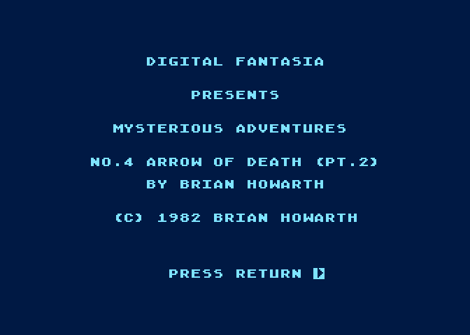 Arrow of Death: Part II Atari 8-bit Screenshot: Title screen.