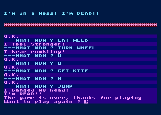Arrow of Death: Part II Atari 8-bit Screenshot: I'm dead! Game over.