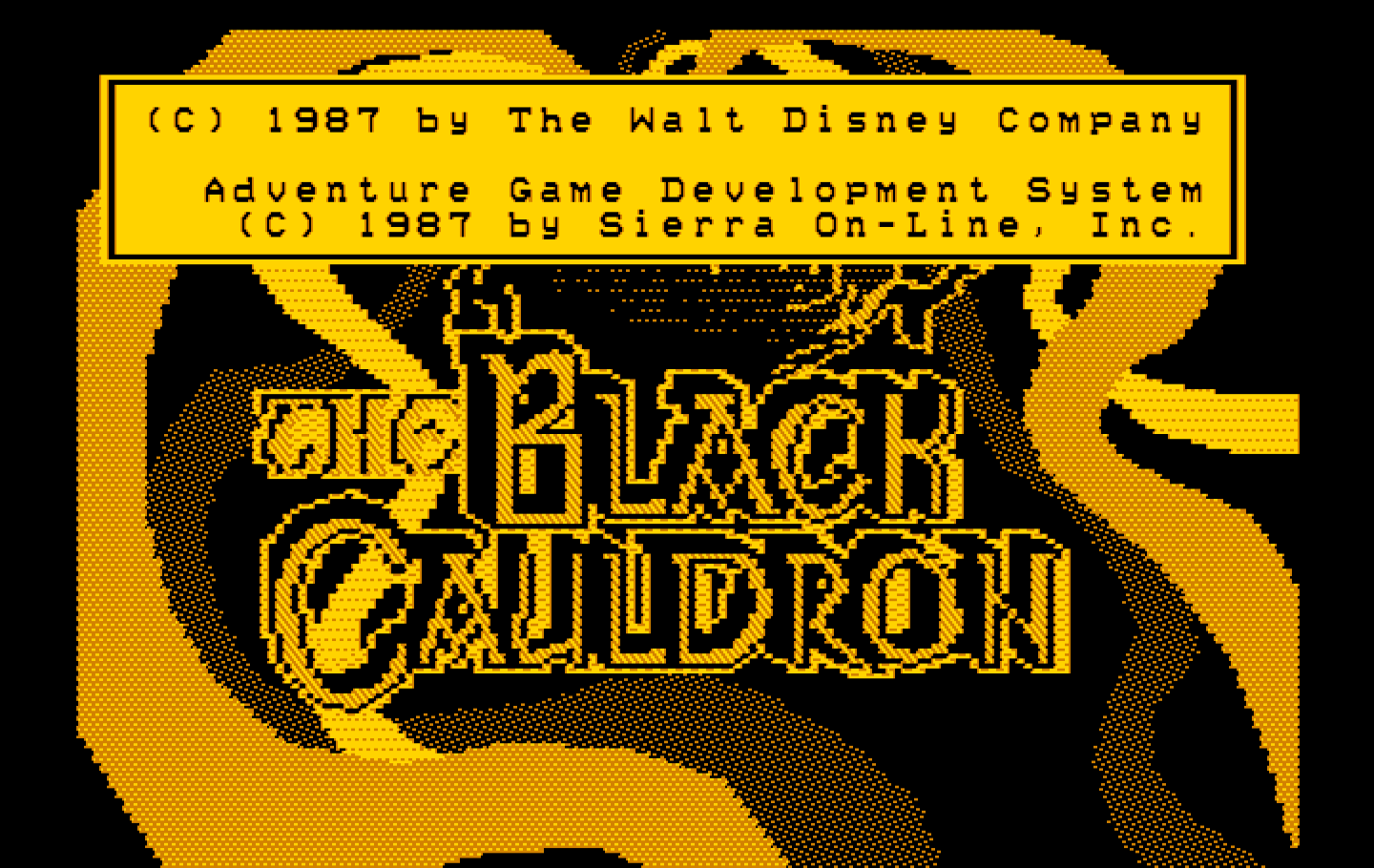 Black Cauldron, The IBM PC/Compatibles Screenshot: In the monochrome version the copyright text appears above the title.