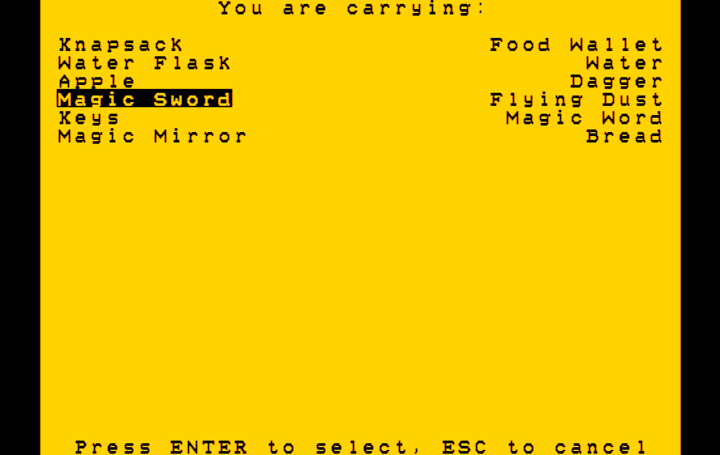 Black Cauldron, The IBM PC/Compatibles Screenshot: The inventory screen.