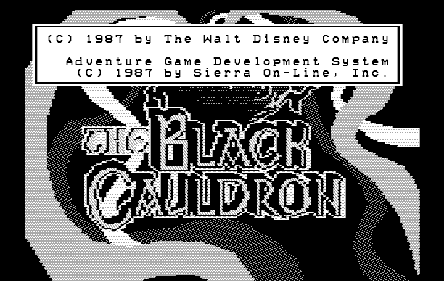 Black Cauldron, The IBM PC/Compatibles Screenshot: In the monochrome version the copyright text appears above the title.