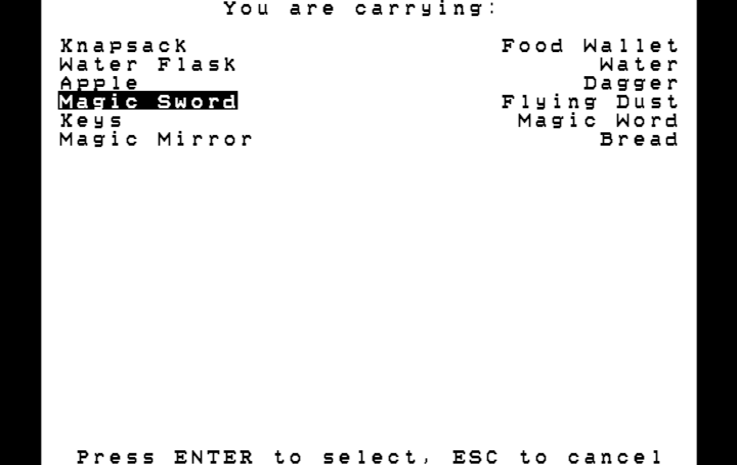 Black Cauldron, The IBM PC/Compatibles Screenshot: The inventory screen.