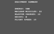 StarQuest: Star Warrior for IBM PC/Compatibles - Equipment summary.