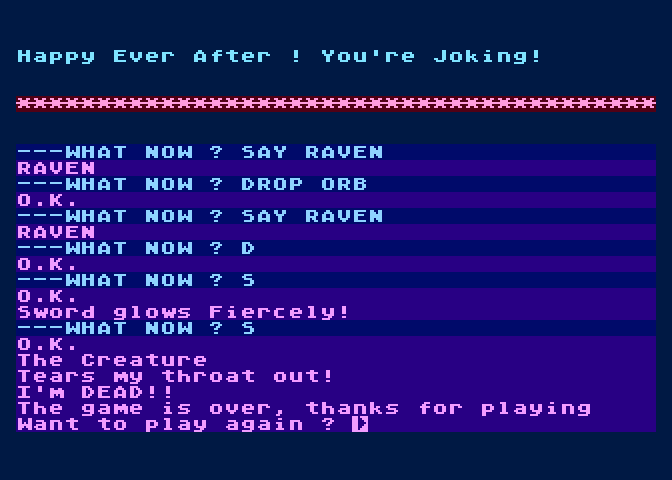 Wizard of Akyrz, The Atari 8-bit Screenshot: Oops...game over.