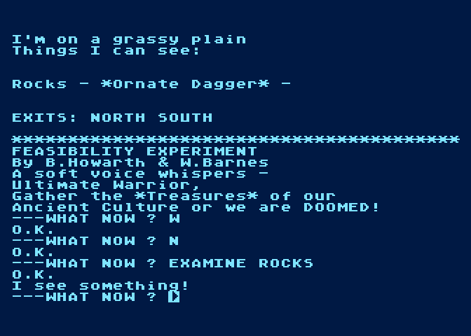 Feasibility Experiment Atari 8-bit Screenshot: The game optionally lets you turn off the highlight colors.