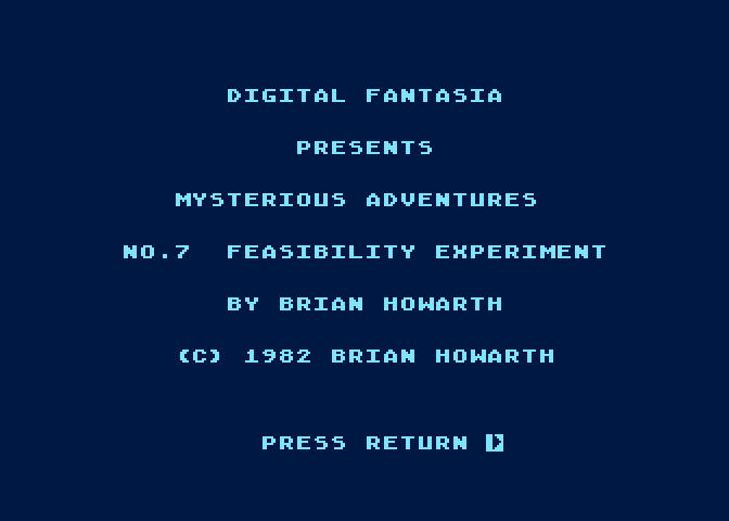 Feasibility Experiment Atari 8-bit Screenshot: Title screen.