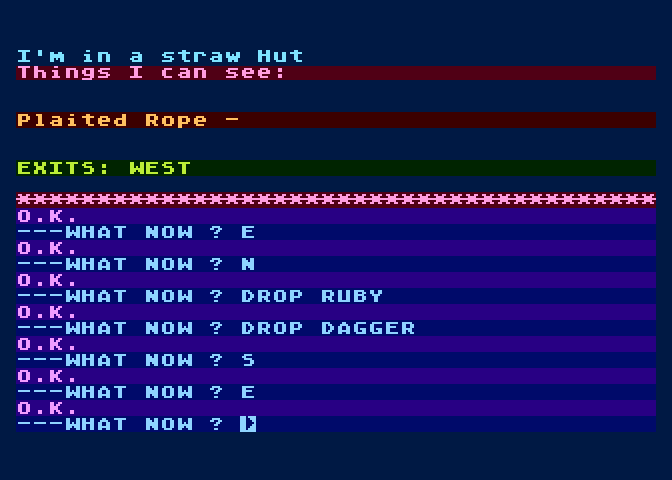 Feasibility Experiment Atari 8-bit Screenshot: Hmm, some rope here...