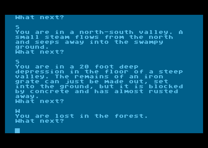 Adventure Quest Atari 8-bit Screenshot: I am lost in the forest.
