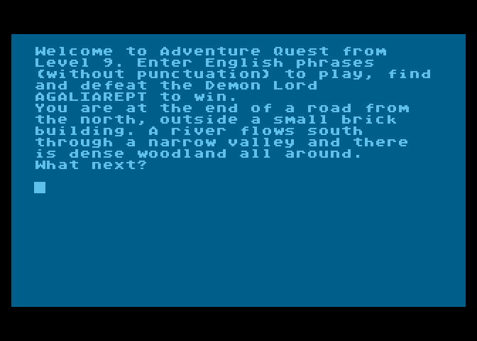 Adventure Quest Atari 8-bit Screenshot: Game start.