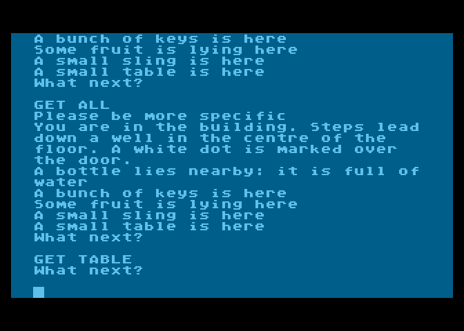 Adventure Quest Atari 8-bit Screenshot: Already found and taking some items.