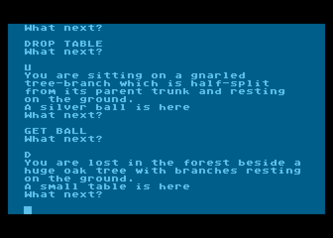 Adventure Quest Atari 8-bit Screenshot: Found something in the trees.