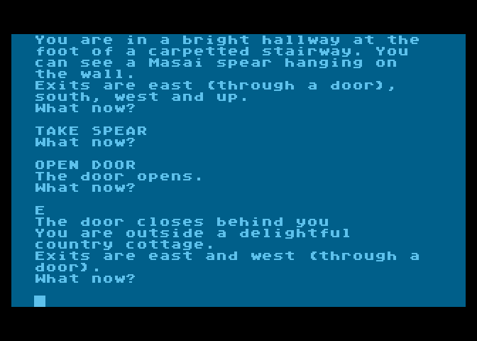Lords of Time Atari 8-bit Screenshot: Leaving a house...