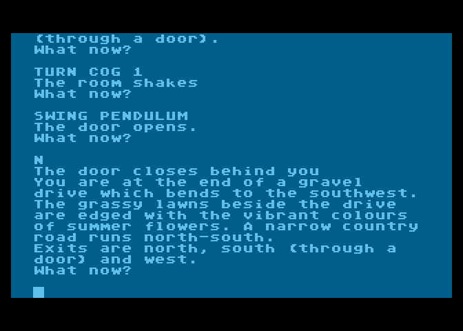 Lords of Time Atari 8-bit Screenshot: Trying out an interesting contraption...