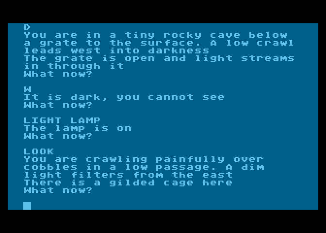 Colossal Adventure Atari 8-bit Screenshot: It's dark, so I light that lamp...