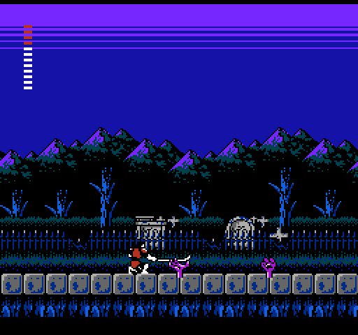 Castlevania II: Simon's Quest NES / Famicom Screenshot: The graveyards are dangerous at night.