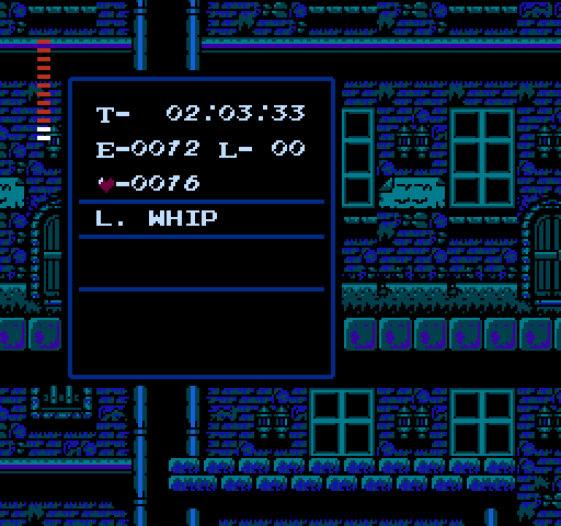 Castlevania II: Simon's Quest NES / Famicom Screenshot: Game menu.