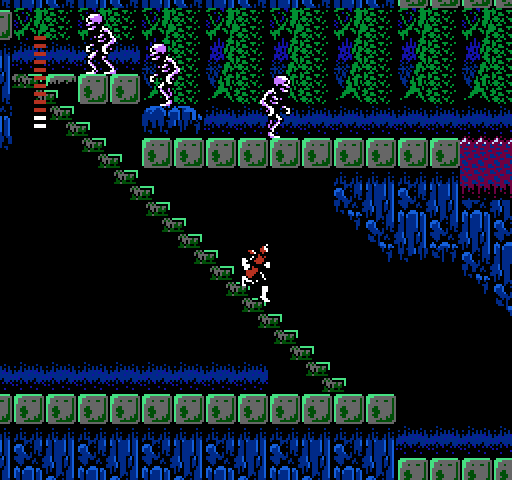 Castlevania II: Simon's Quest NES / Famicom Screenshot: Avoiding skeletons and heading into the basement...