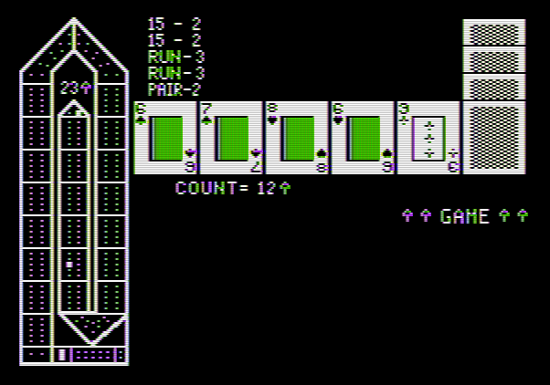 Hi-Res Cribbage Apple II Screenshot: Computer player wins!