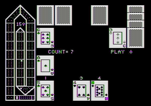 Hi-Res Cribbage Apple II Screenshot: Game is almost over...