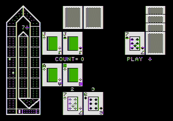 Hi-Res Cribbage Apple II Screenshot: The game continues...