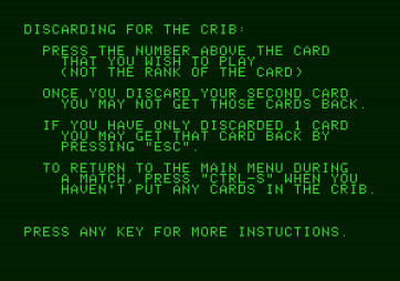 Hi-Res Cribbage for Apple II - Game instructions (part 1).