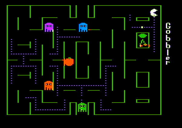 Gobbler Apple II Screenshot: If you can, eat the fruit for bonus points!
