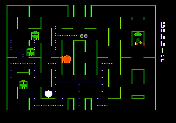 Gobbler Apple II Screenshot: Ate another ghost.
