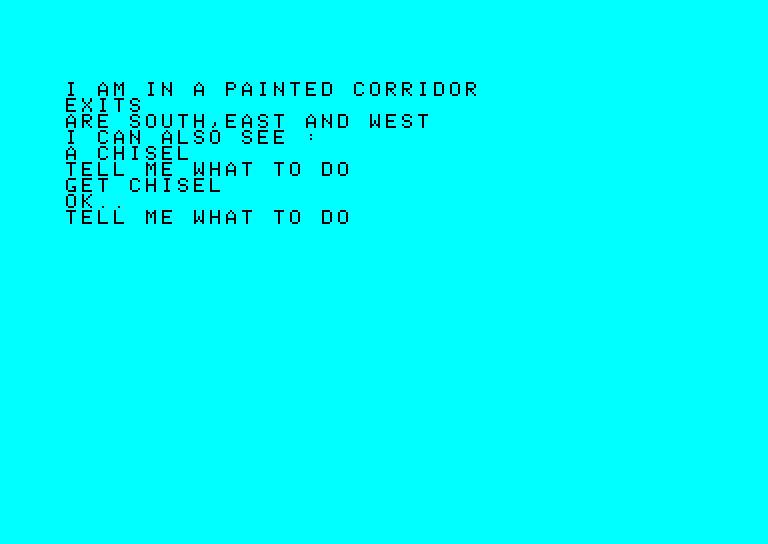 Adventure B Amstrad CPC Screenshot: In a painted corridor...with even more stuff to grab...