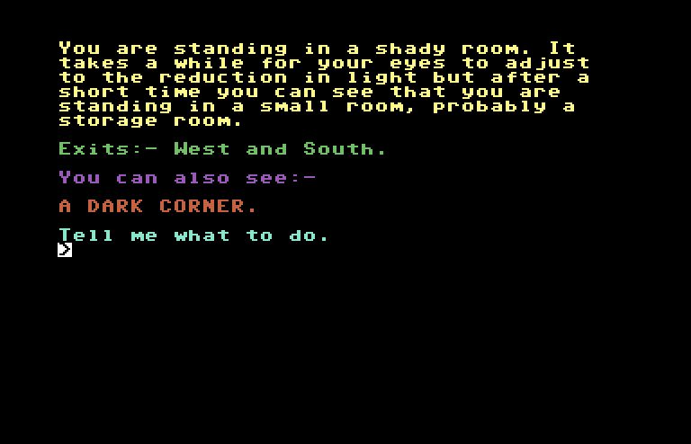 Adventure C Commodore 64 Screenshot: A dark corner...could anything be hidden there?