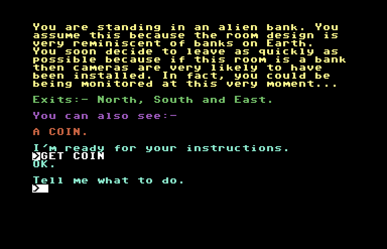 Adventure C Commodore 64 Screenshot: Now I got a coin...