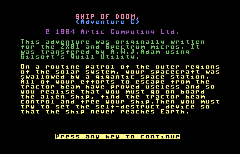 Adventure C Commodore 64 Screenshot: Title screen.