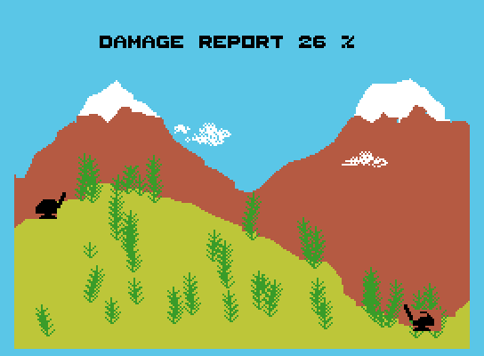 Artillery Duel ColecoVision Screenshot: Damage report, 26%