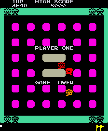 Warp Warp Arcade Screenshot: Game over.