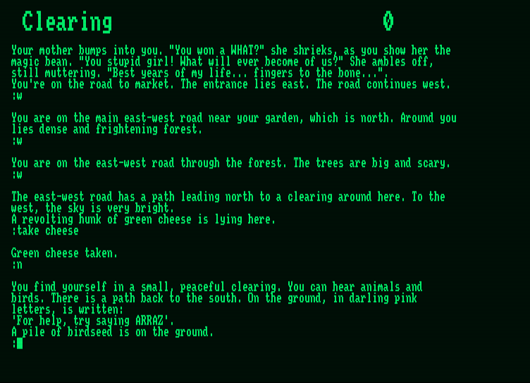 Giant Killer Amstrad PCW Screenshot: I'm in a clearing now...