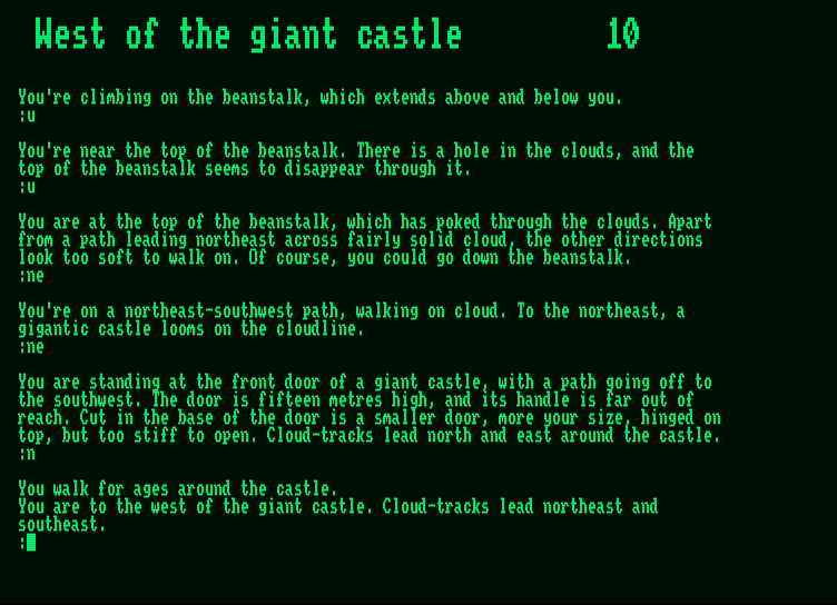 Giant Killer Amstrad PCW Screenshot: I climbed up, and there's a giant castle.