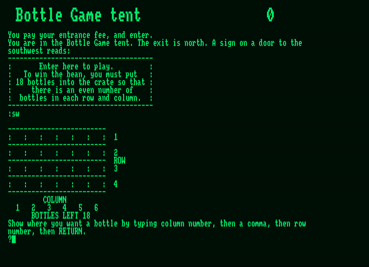 Giant Killer Amstrad PCW Screenshot: Entering the bottle game tent.
