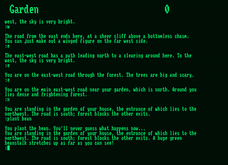 Giant Killer Amstrad PCW Screenshot: I planted a bean, and a beanstalk appears!