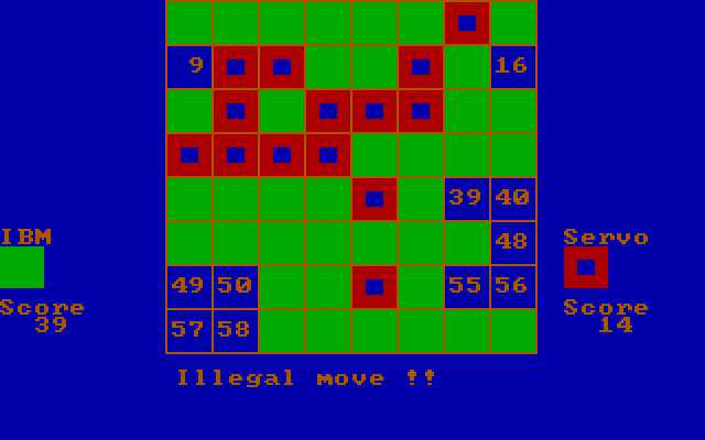 Othello IBM PC/Compatibles Screenshot: Oops, I tried to make an illegal move!