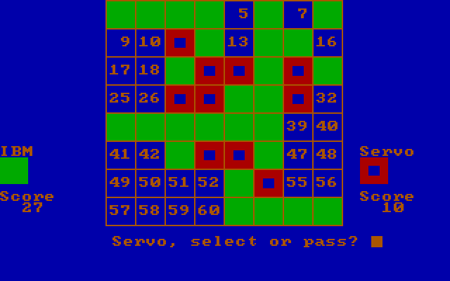 Othello IBM PC/Compatibles Screenshot: Select a space, or pass?