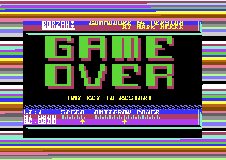 Borzak Commodore 64 Screenshot: Game over.