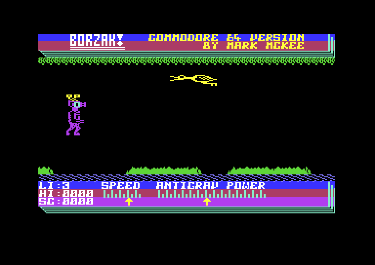 Borzak Commodore 64 Screenshot: Jumping over some gaps.