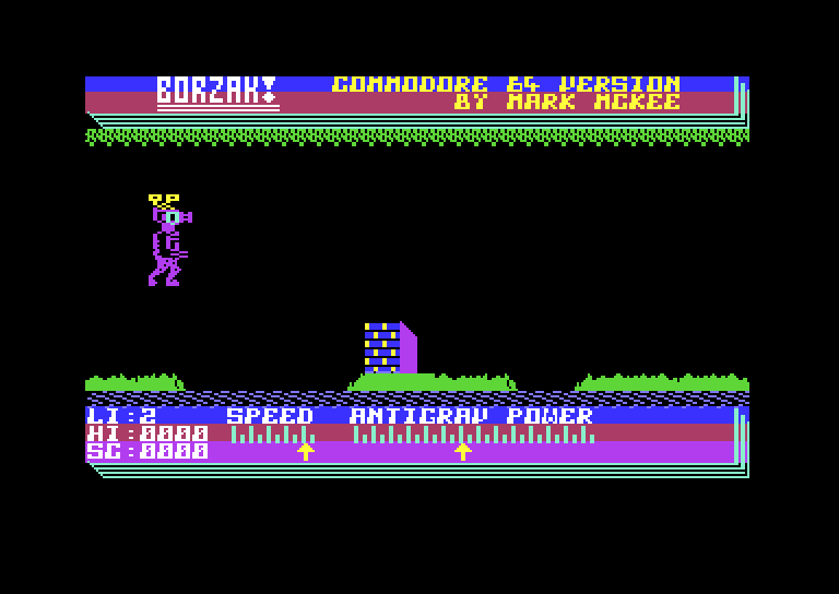 Borzak Commodore 64 Screenshot: Be sure you don't crash into obstacles like this box!