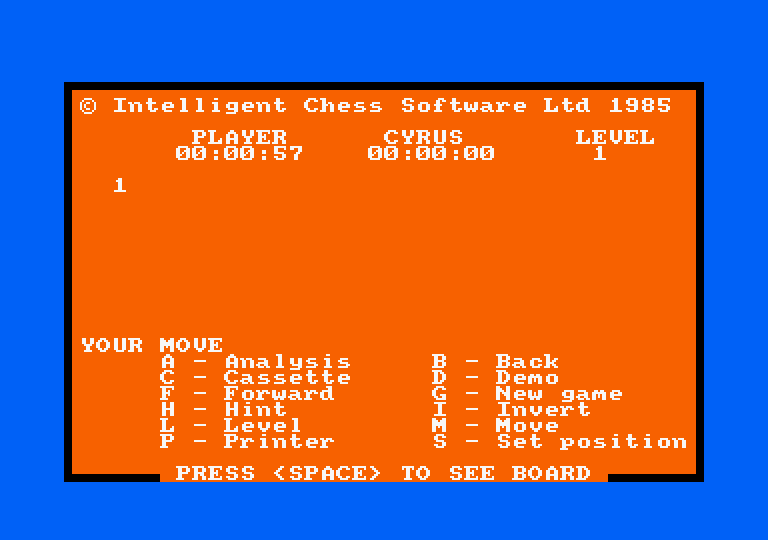 Cyrus II Amstrad CPC Screenshot: In-game menu.