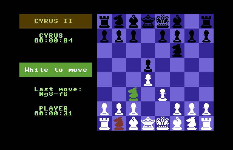 Cyrus II Commodore 64 Screenshot: Selecting a piece to move...is this the right move?