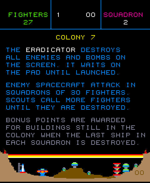 Colony 7 Arcade Screenshot: Instructions, part 2.